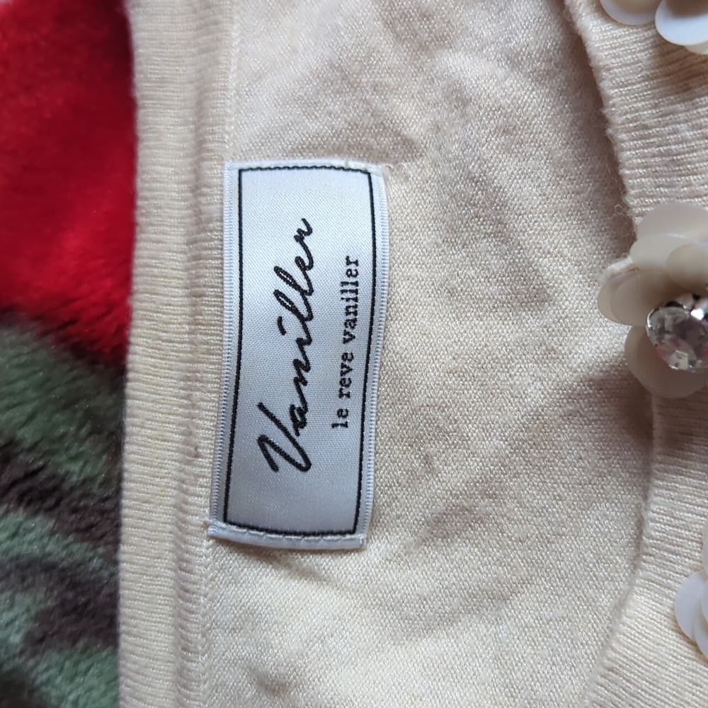 ๐ธ le reve vaniller Japanese Cream Flower Design Beaded Cardigan - Picture 2 of 6